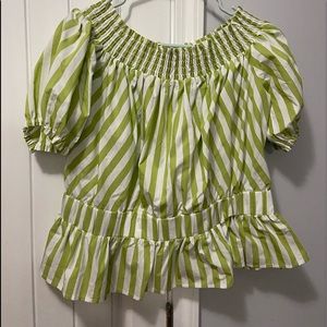 Green and white striped top